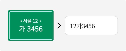 차량번호 예시 > 서울12 가 3456인 경우, 12가3456 로 입력
